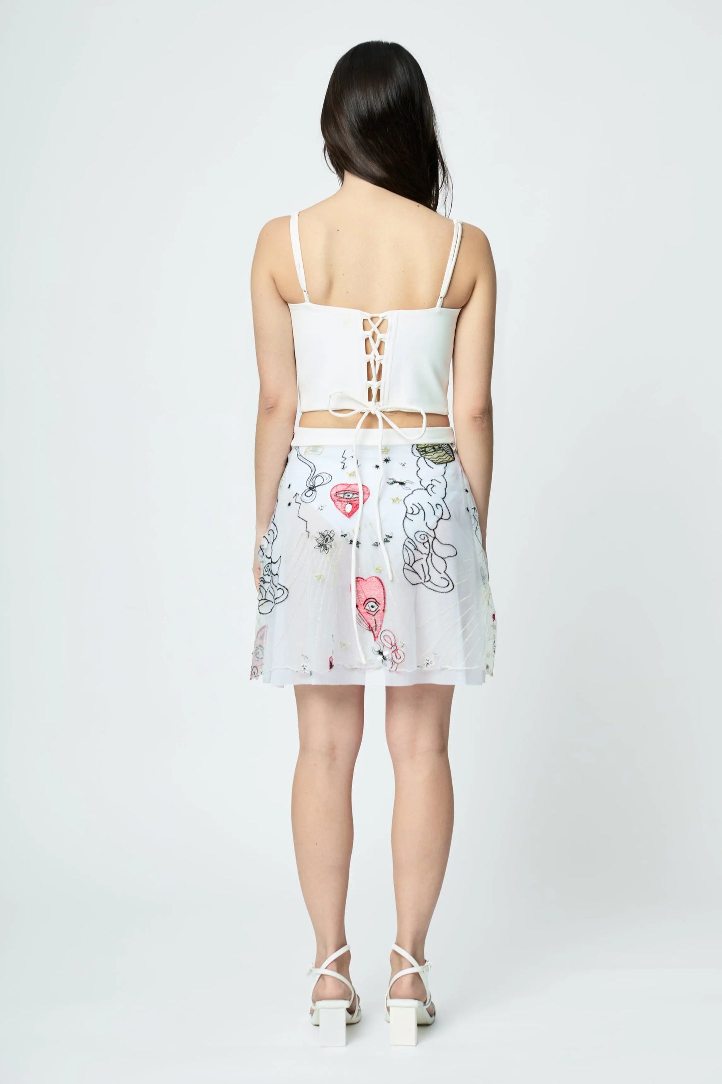 FALDA MINI BORDADA BLANCA DRAWINGS - L'AVENTURE Argentina