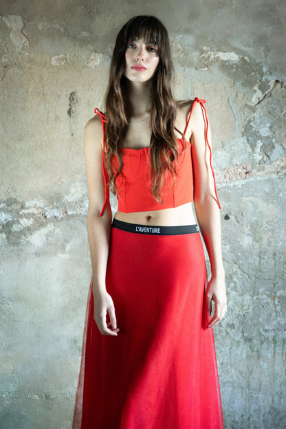 FALDA MIDI CAPAS DE TULL ROJO - L'AVENTURE Argentina
