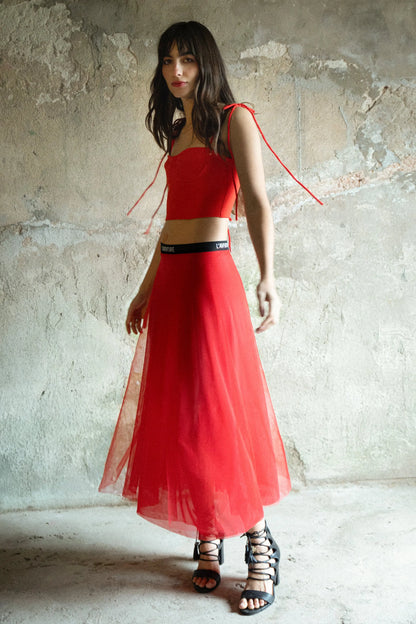 FALDA MIDI CAPAS DE TULL ROJO - L'AVENTURE Argentina
