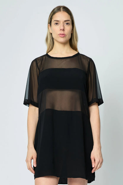 VESTIDO CON TRANSPARENCIAS NEGRO - L'AVENTURE Argentina