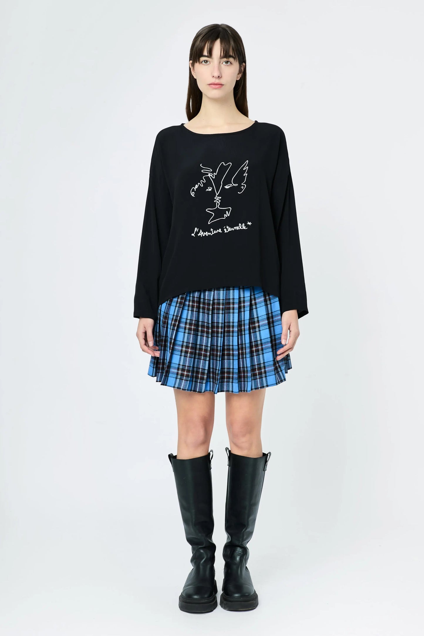 FALDA ESCOSESA TABLEADA CELESTE - L'AVENTURE Argentina