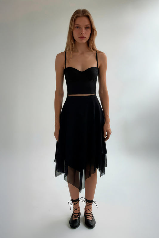 FALDA MIDI IRREGULAR NEGRO - L'AVENTURE Argentina